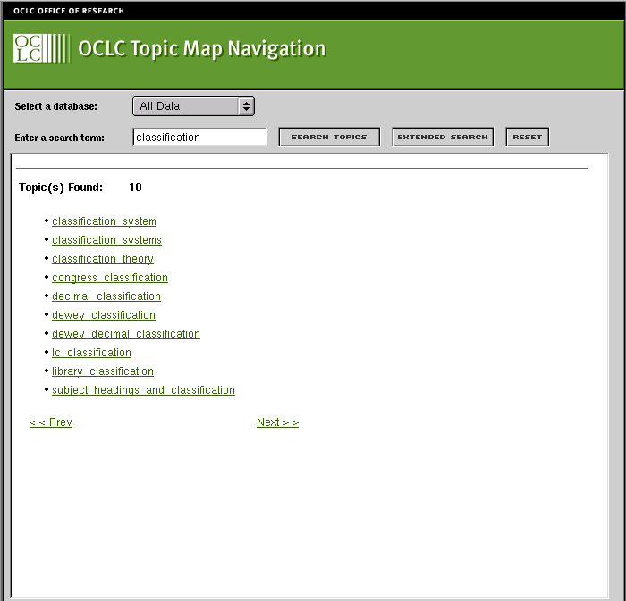 Search Topics screen