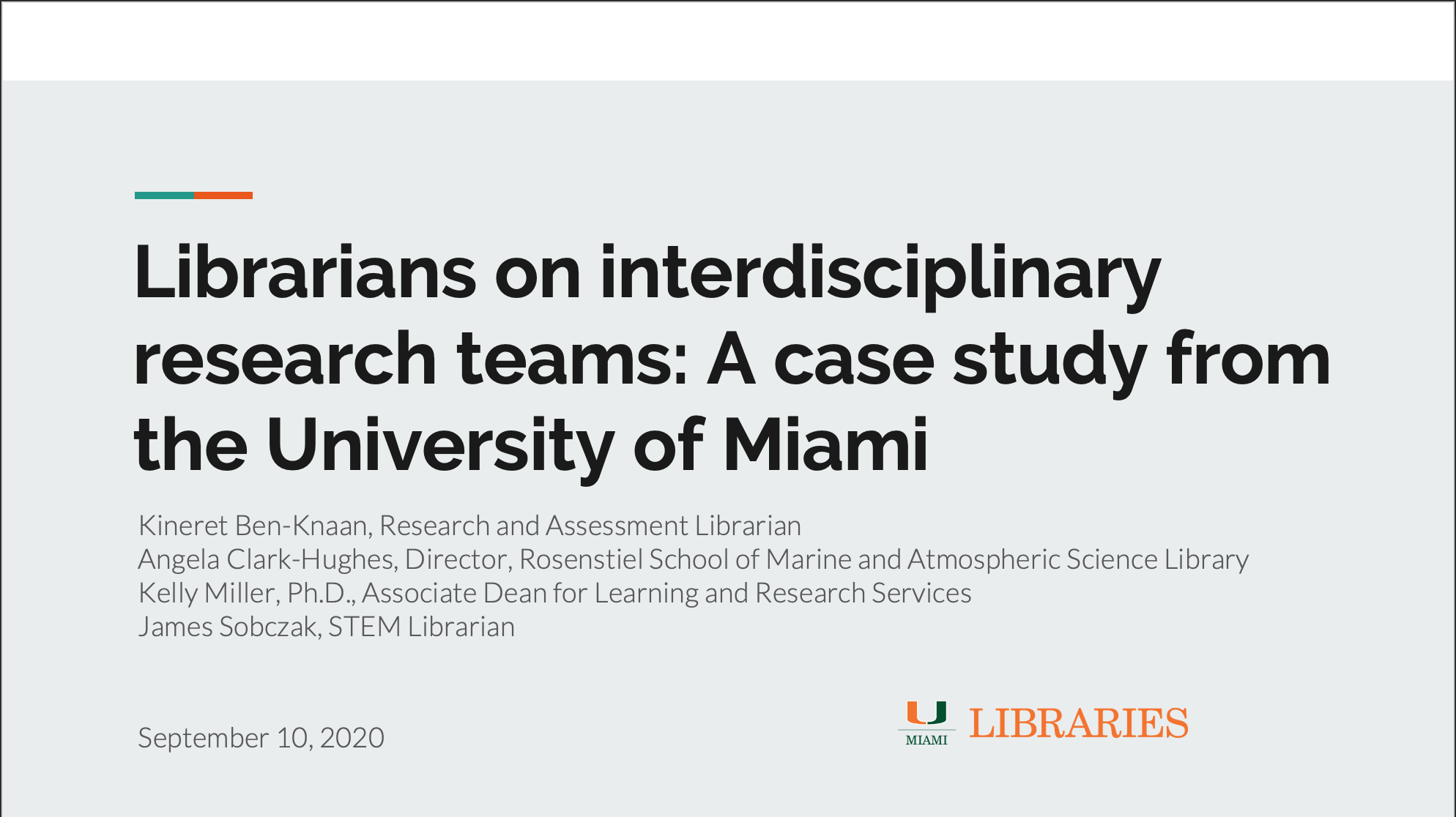 Librarians on interdisciplinary research teams—a case study from the University of Miami