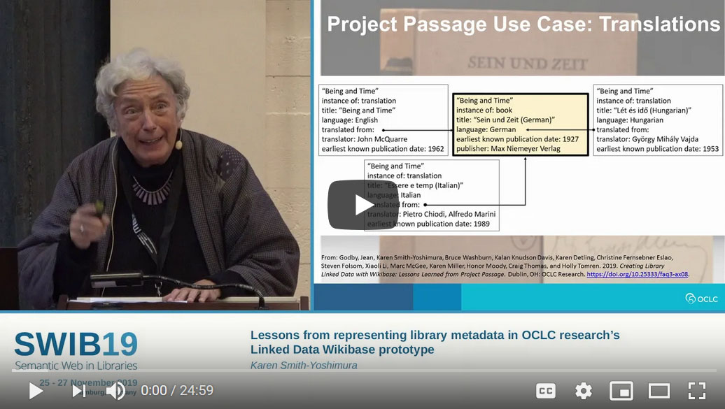 This presentation highlights key lessons from OCLC Research’s Linked Data Wikibase Prototype (“Project Passage”), a 10-month pilot done in 2018 in collaboration with metadata specialists in 16 U.S. libraries. 