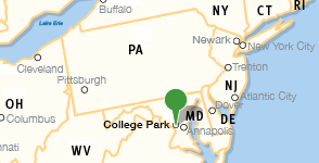 Carte indiquant l'emplacement de la University of Maryland, College Park