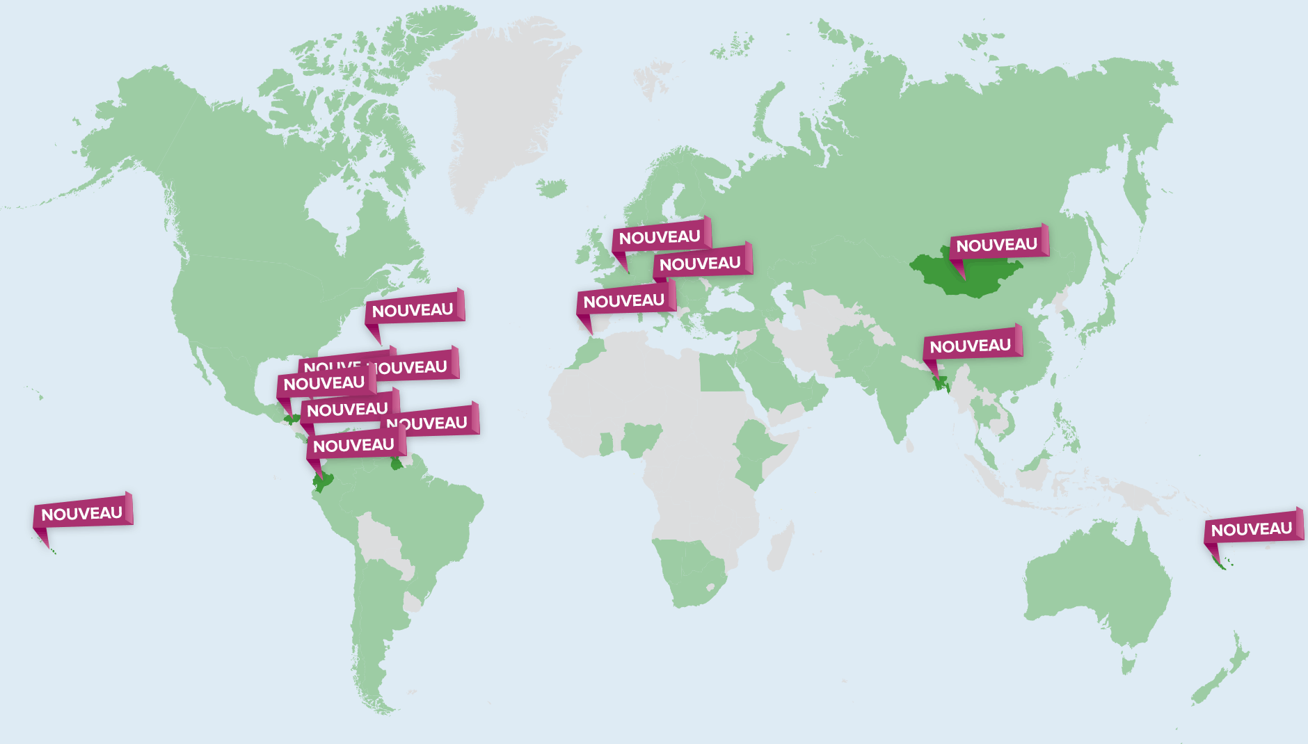 Carte illustrant les pays comptant de nouveaux membres