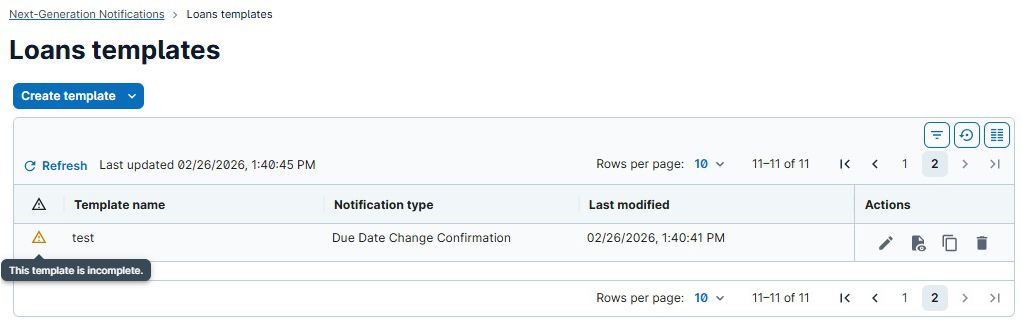 Screenshot: Template incomplete indicator