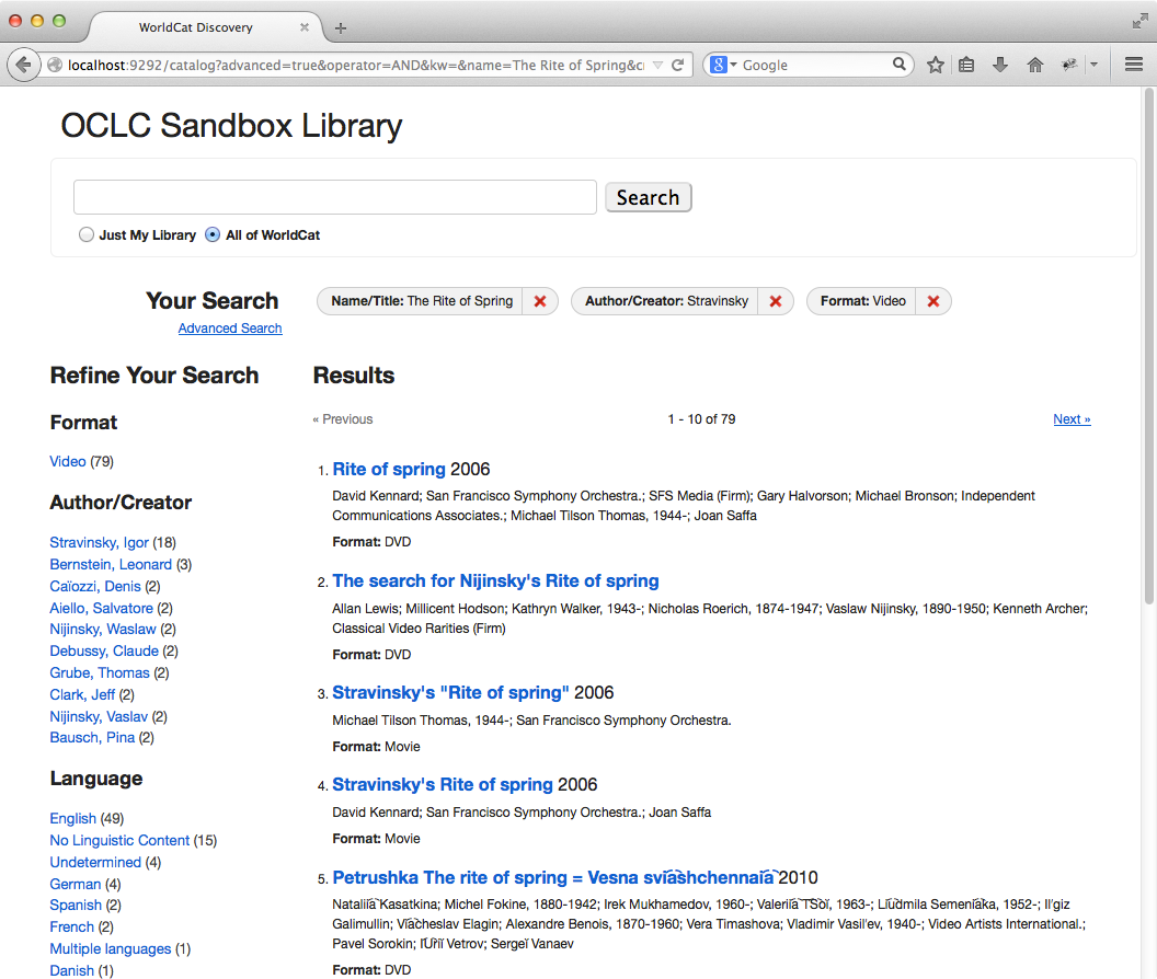 Search Example Powered by the WorldCat Discovery API