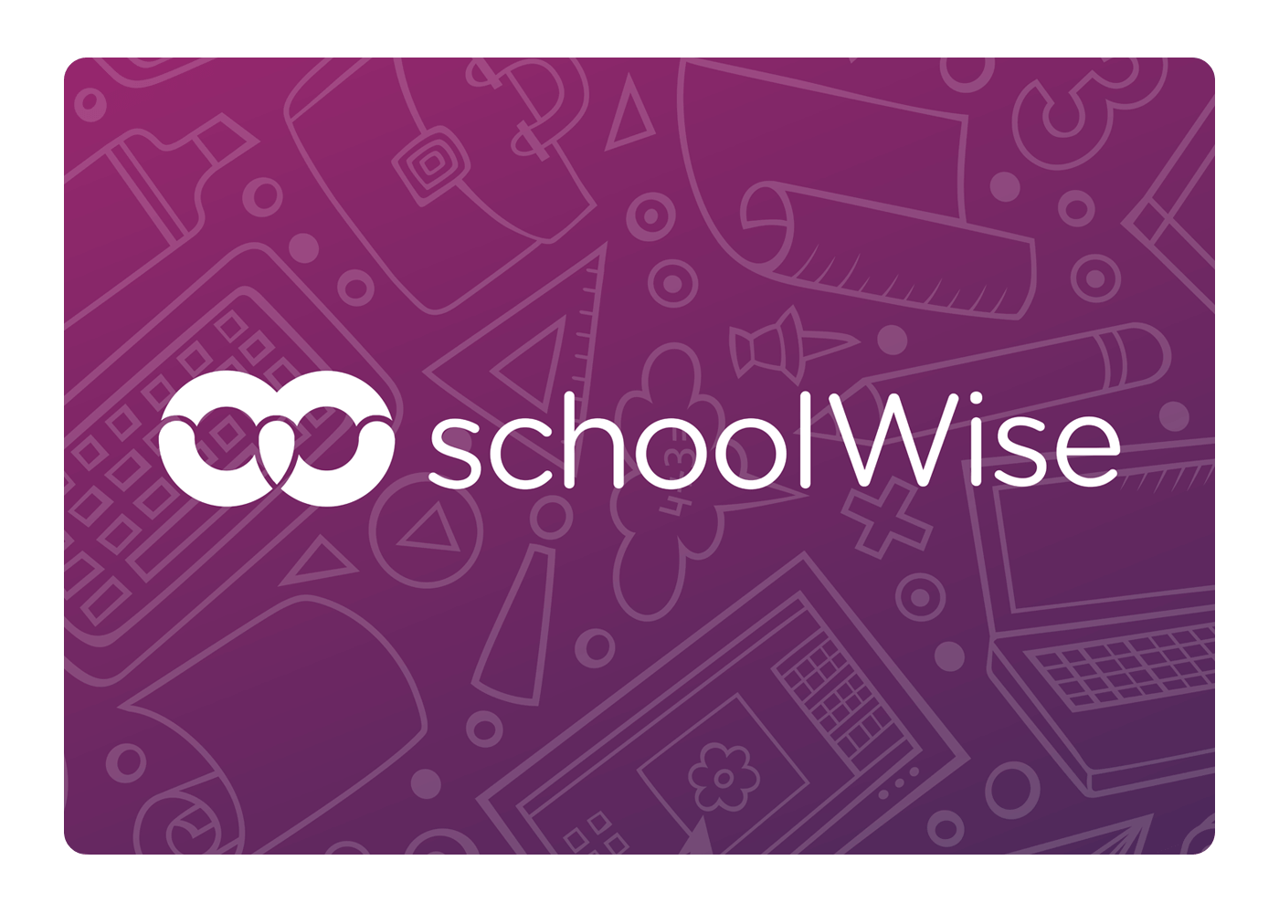 Logo van schoolWise op een speelse, paarse achtergrond