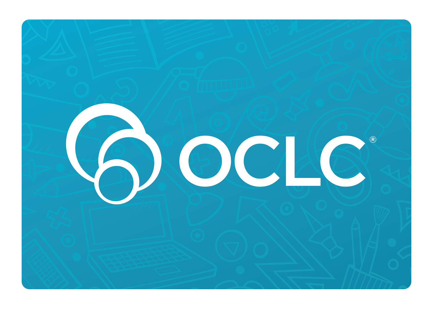Logo van OCLC op een speelse, lichtblauwe achtergrond
