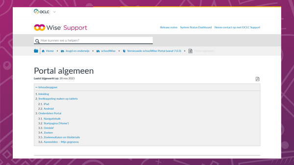 Screenshot van de handleiding van de schoolWise portal