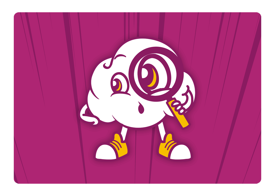 Wolkenpersonage met vergrootglas op paarse achtergrond