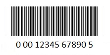 Image of an GTIN-14 barcode with the number 00012345678905