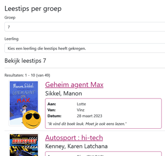 Screenshot van leestips in schoolWise