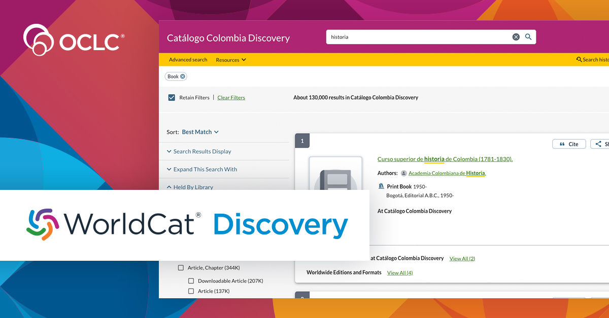 OCLC는 전국 도서관 자원에 대한 단일 검색 액세스를 위해 Columbia Discovery Catalog를 출시했습니다. oclc