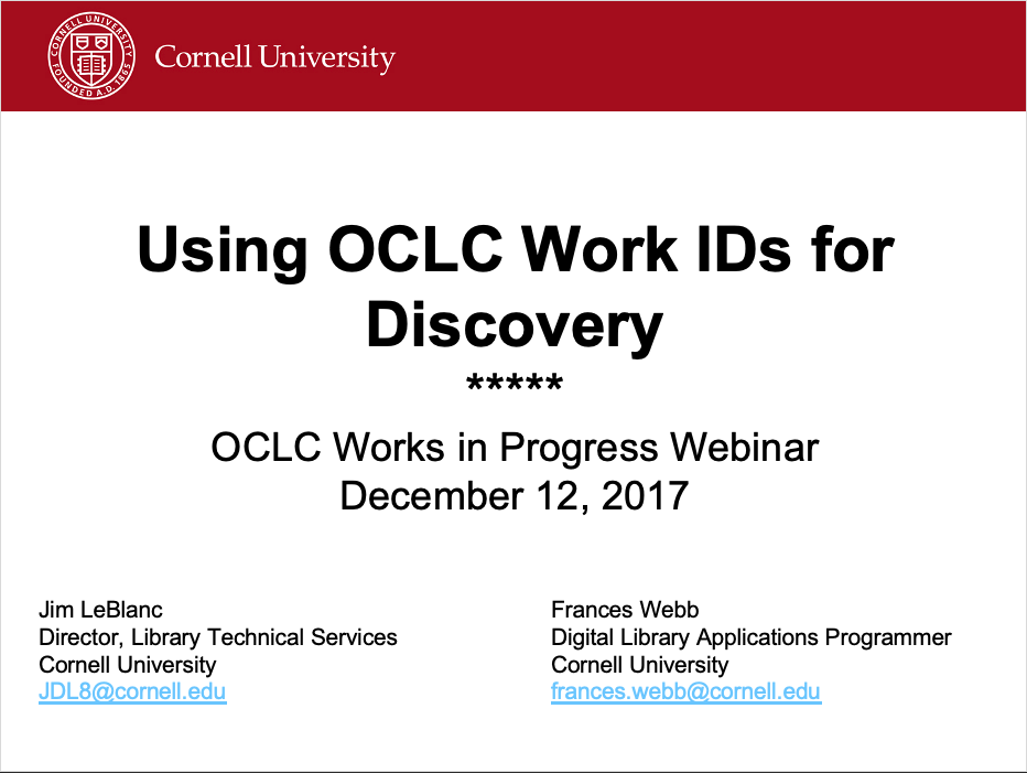 Using OCLC Work IDs for Discovery