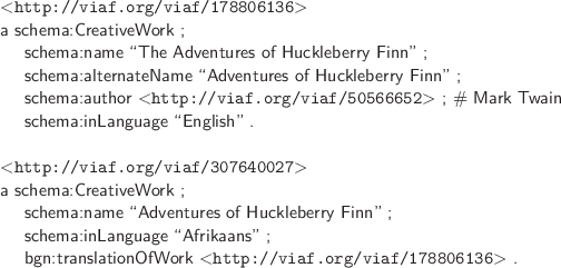 An RDF/Turtle description of Huckleberry Finn; VIAF ID 178806136.