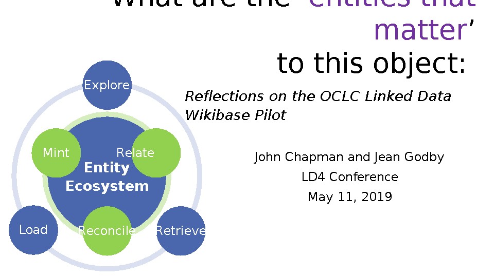 What are the "entities that matter" to this object? Reflections on the OCLC Linked Data Wikibase Pilot) 