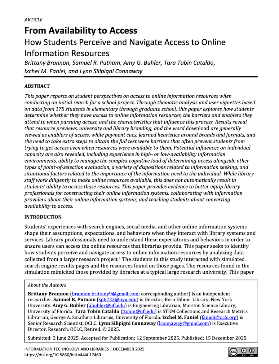 From Availability to Access: How Students Perceive and Navigate Access to Online Information Resources