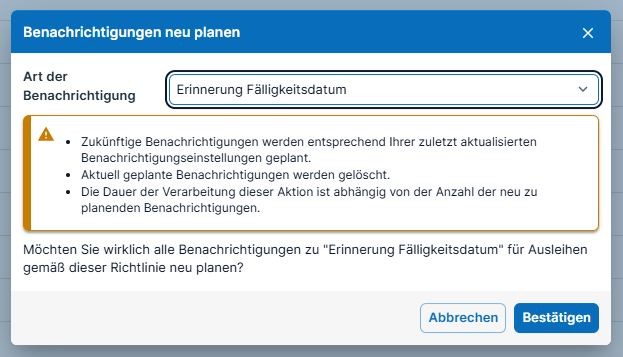 Screenshot: Überprüfen und Bestätigen der neu geplanten Benachrichtigungen 