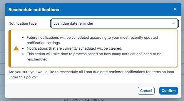 Screenshot: Reviewing and confirming rescheduled notifications