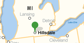 Karte mit dem Standort des Hillsdale College