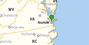 Karte mit dem Standort der Norfolk Public Library