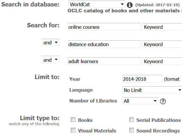 FirstSearch searching interface FirstSearch searching interface