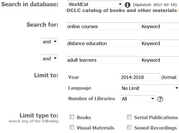 FirstSearch searching interface