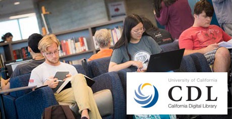 University of California student in the library University of California student in the library