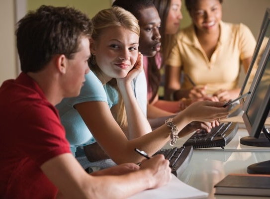 Students using computers