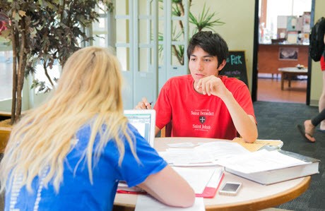 Students in the library at the College of Saint Benedict and Saint John's University