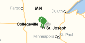 Map showing location of the College of Saint Benedict and Saint John's University