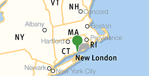 Map showing location of Connecticut College