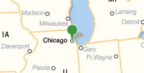 Map showing location of Pritzker Military Museum & Library