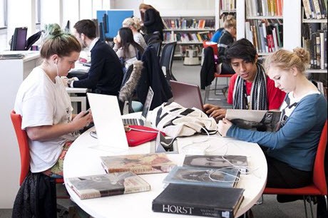 Students at the library of the University of Arts London