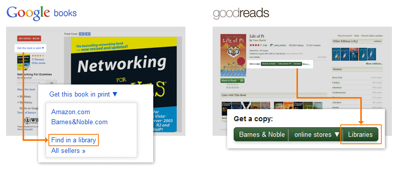 Illustration: 'Find in a library' links in Google Scholar and Goodreads Illustration: 'Find in a library' links in Google Scholar and Goodreads