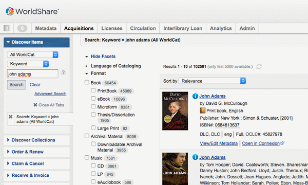 WorldShare Acquisitions interface WorldShare Acquisitions interface