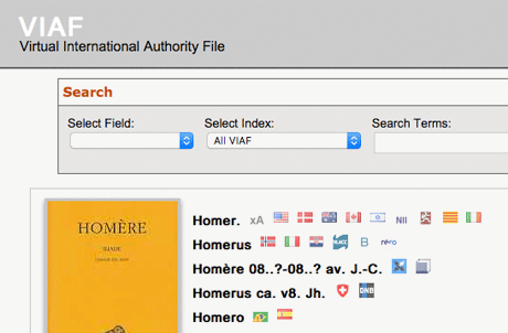 VIAF website page for Homer