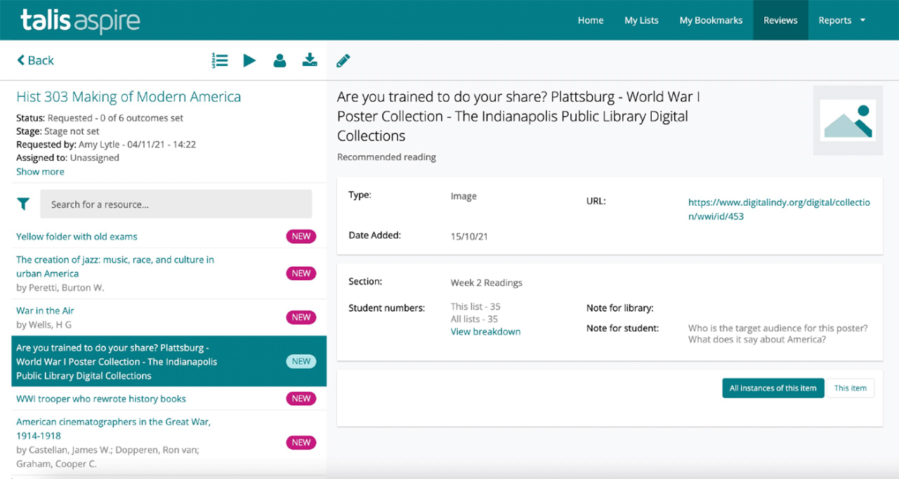 Talis interface view Talis interface view