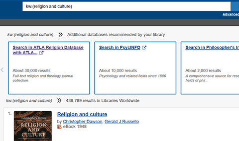 Screenshot of database recommendations