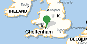 Kaart met de locatie van de University of Gloucestershire