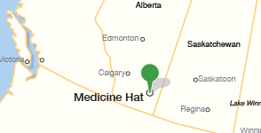 Kaart met de locatie van Medicine Hat College