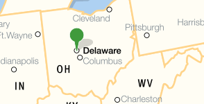 Kaart met de locatie van de Ohio Wesleyan University