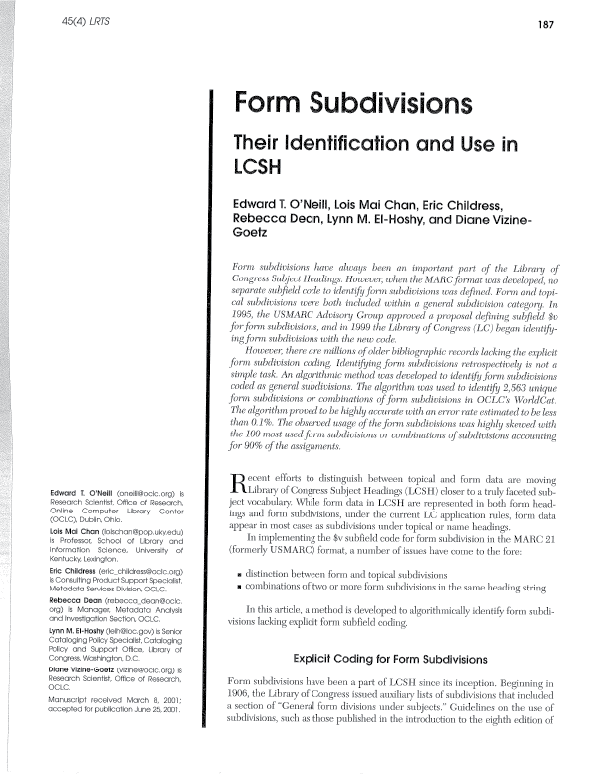 Form Subdivisions report cover