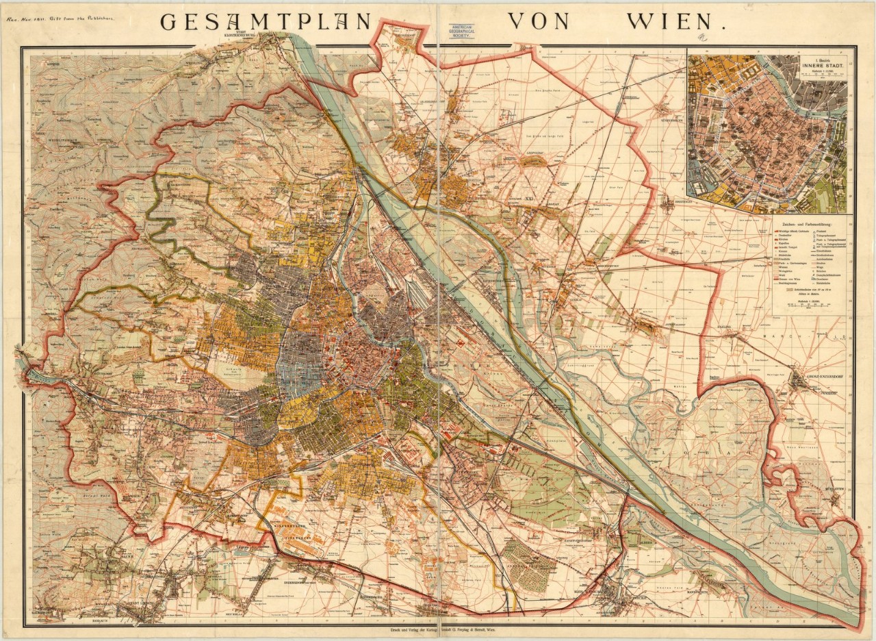 Plattegrond van Wenen – Gedrukt en uitgegeven door het cartografische uitgeverij G. Freytag &amp; Berndt, University of Wisconsin Milwaukee